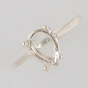 Solid Sterling Silver Ring Setting for 9x6 Pear Faceted Gems, Ring Blank, DIY Ring Setting