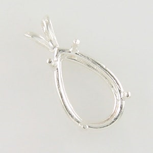 May include: Silver pear-shaped pendant setting with a smooth, rounded edge and four prongs.