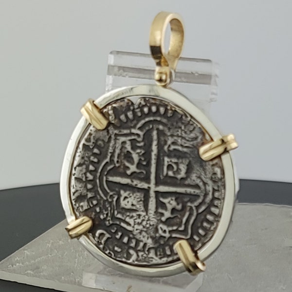 Atocha Coin Pendant 14K Yellow Gold and Sterling 2 Reales