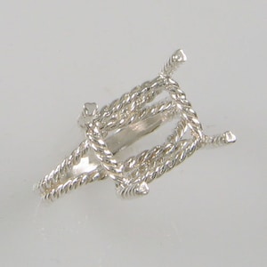 Vintage Solid Sterling Silver or 14K Gold Ring Setting for 12x10 Emerald Cut Faceted Gems, Ring Blank, DIY Ring Setting