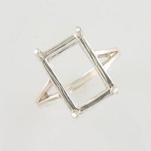 Solid Sterling Silver Ring Setting for 14x10 Emerald Cut Faceted Gems, Ring Blank, DIY Ring Setting
