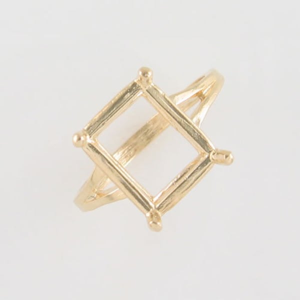 Solid Sterling Silver or 14K Gold Ring Setting for 12x10 Emerald Cut Faceted Gems, Ring Blank, DIY Ring Setting