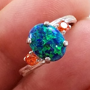 Black Opal with Mexican Fire Opal Ring in Sterling Silver October Birthstone FREE Domestic Shipping Opal Jewelry Opal Ring