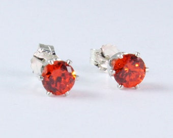 Mexican Fire Opal Stud Earrings (5mm)Round in 100% Eco-Friendly Recycled Sterling Silver
