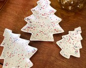 Vintage Christmas Nesting Dishes Set of 3 Ceramic Speckled Handmade Christmas Trees