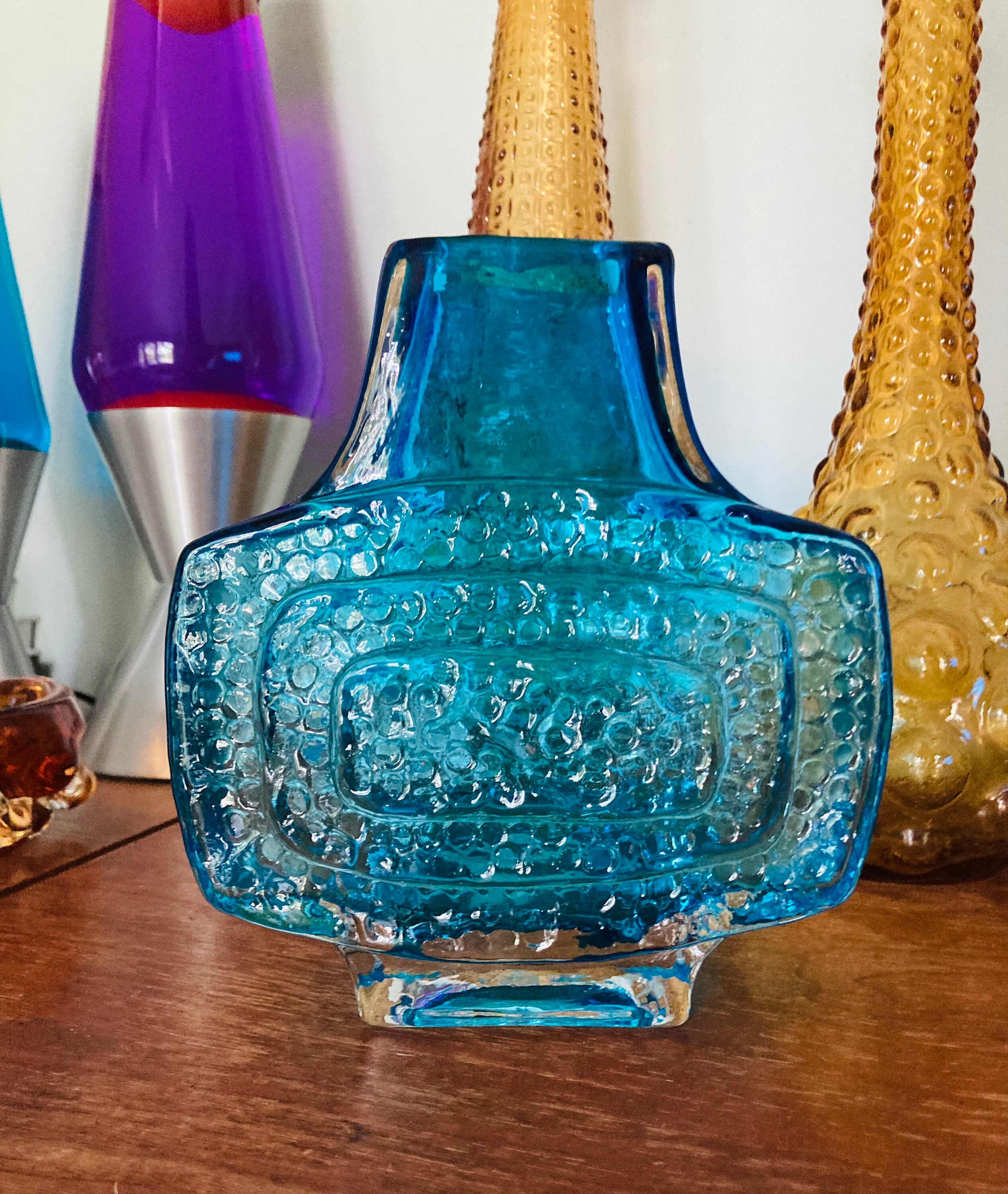 Whitefriars Reproduction Style TV Vase Kingfisher Blue Glass Etsy