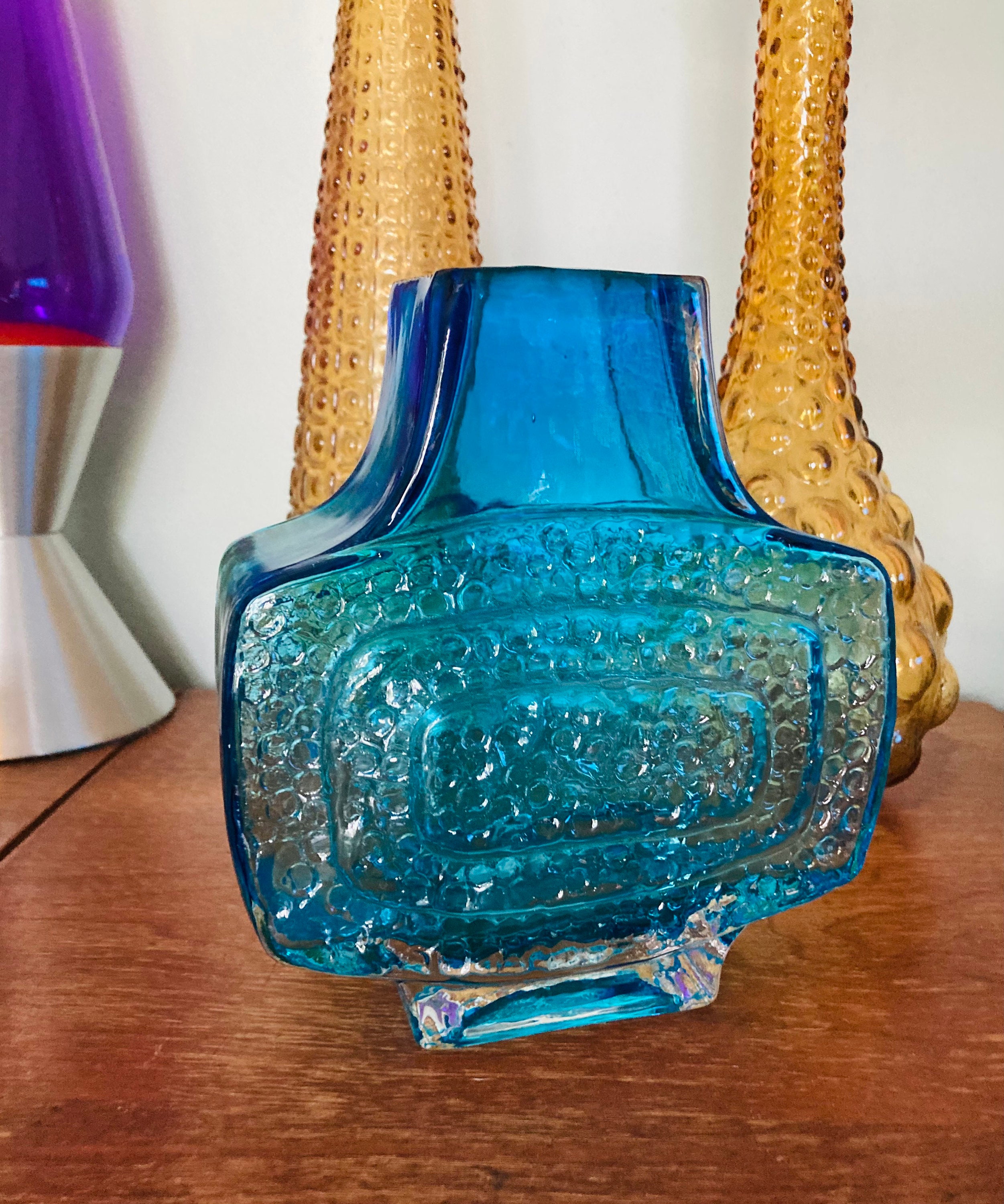 Whitefriars Reproduction Style TV Vase Kingfisher Blue Glass Etsy