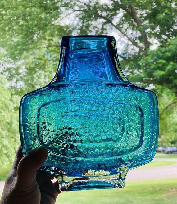 Whitefriars Reproduction Style TV Vase Kingfisher Blue Glass Etsy