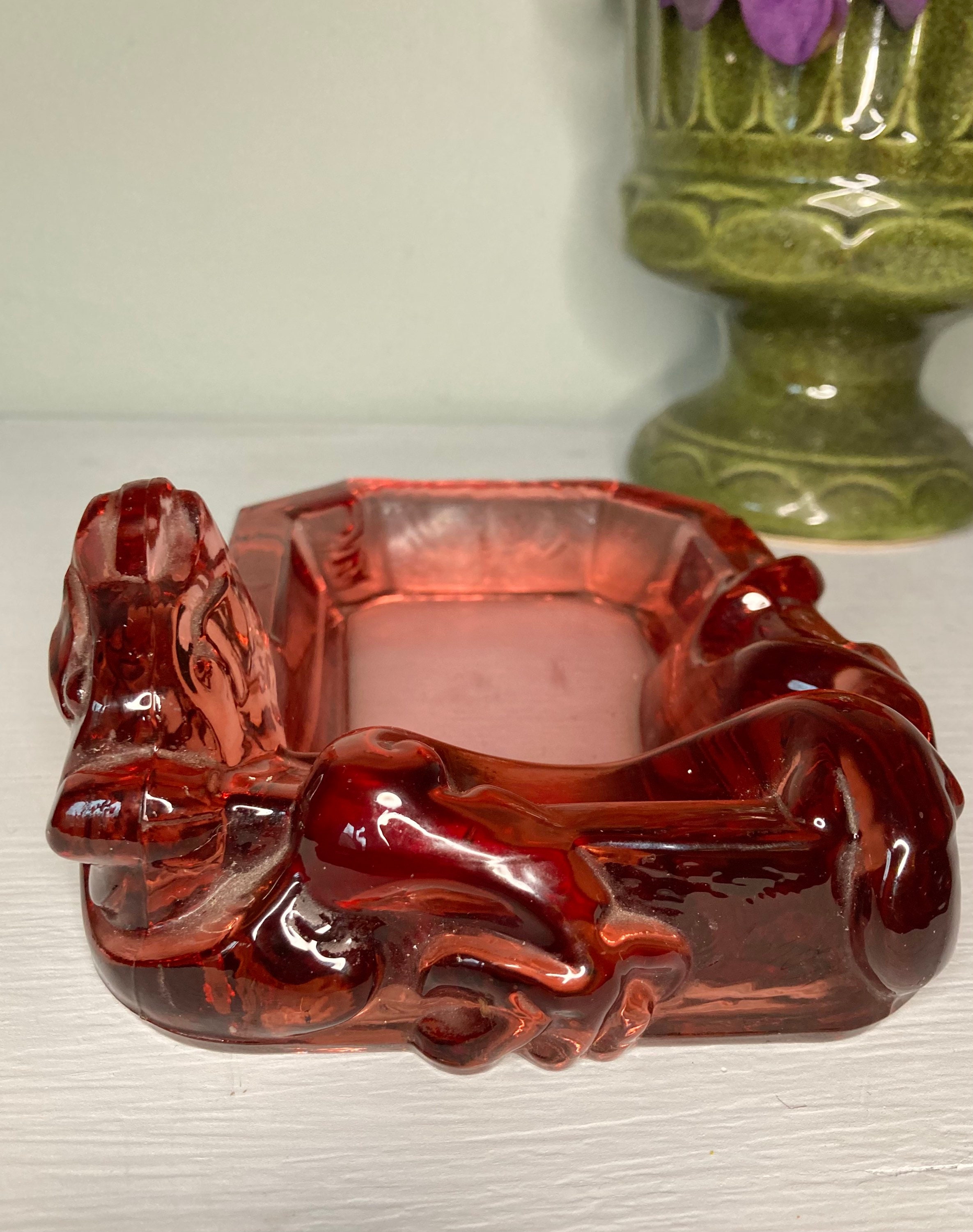 Vintage Dragon Glass Ashtray Pink Imperial Glass Wu Ling Etsy