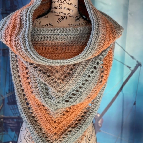 Coral and seafoam Wild Oleander hooded scarf