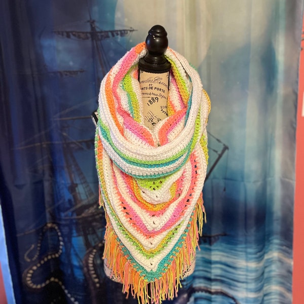 White and Neon Wild Oleander hooded scarf