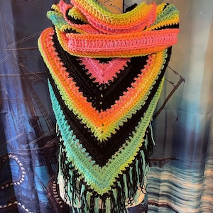 Black and Neon Wild Oleander hooded scarf image 1