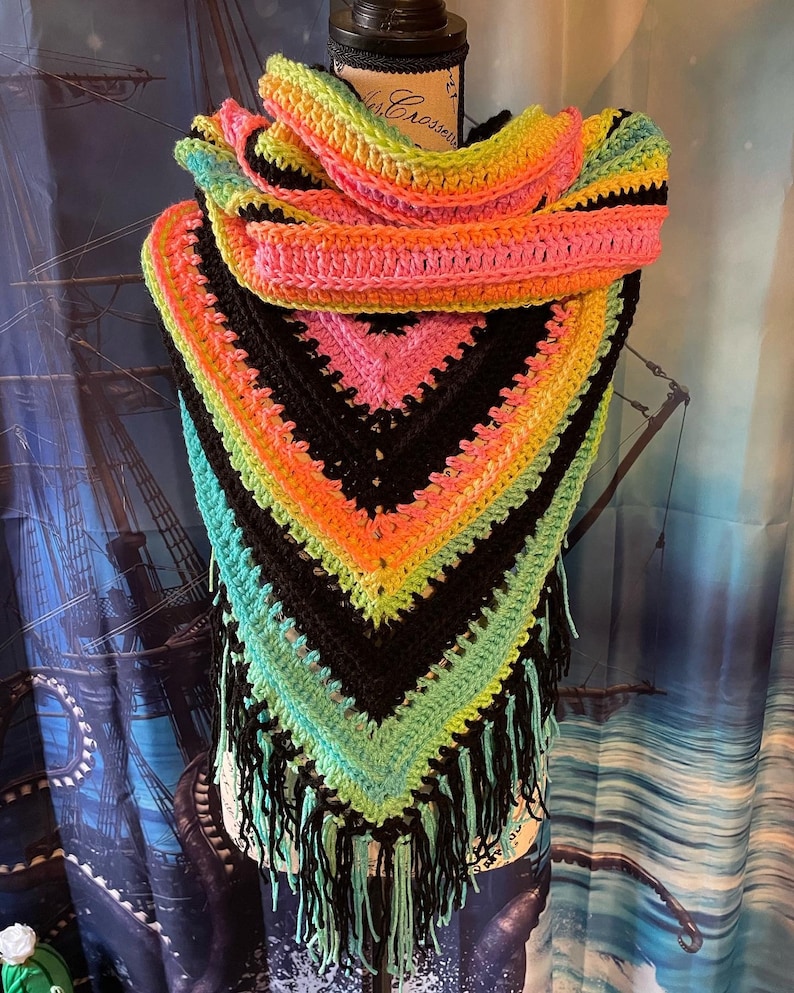 Black and Neon Wild Oleander hooded scarf image 1