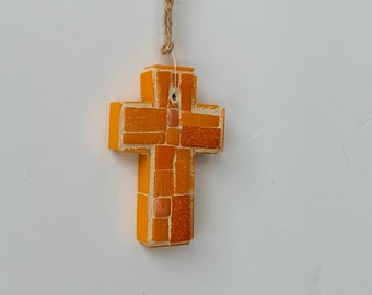 Cheerful Orange Little Mosaic Wall Cross or Ornament II