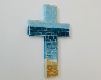 Atlantic Coast Mosaic Wall Cross with Starfish V