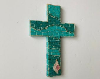 Tropical Ocean with Conch Mosaic Wall Cross I