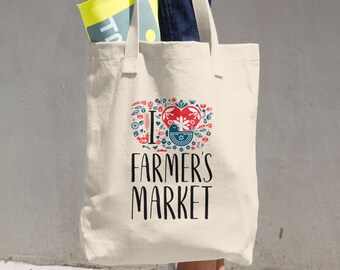 Organic Cotton Farmer’s Market Tote Bag, Reusable Grocery Shopping Bag, Eco-Friendly Produce Shopper, Lightweight Cotton Market Tote