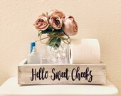 Hello Sweet Cheeks, Wood Toilet Box, Toilet Tray, Bathroom Toilet Tray, Bathroom Decor, Bathroom Humor, Nice Butt Tray, Sign, Toilet Tank