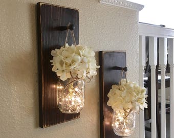 Home Decor, Mason Jar Sconces, Mason Jar Decor, Farmhouse Wall Decor, Rustic Wall Decor, Home Decor, Farmhouse Living Room Decor, Sconce