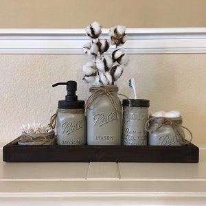 Rustic Bathroom Decor, Mason Jar Bathroom Set Bronze, Oil Rubbed Bronze, Farmhouse Bathroom Decor, Mason Jar Bathroom Set, Painted Mason Jar