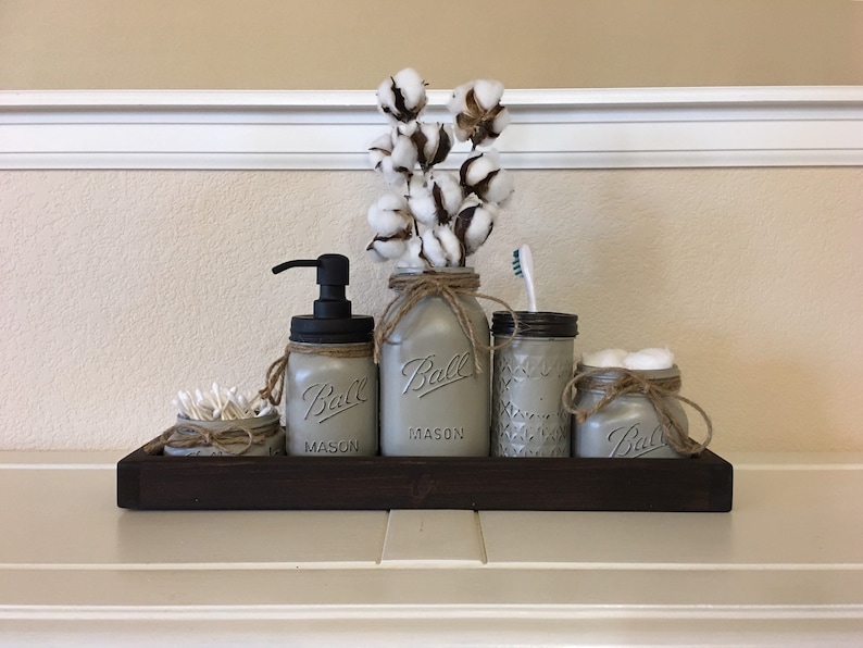 Rustic Bathroom Decor Mason Jar Set Bronze Oil Rustic Bathroom Decor Mason Jar Set Bronze Oil Image 0