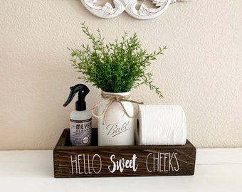 Hello Sweet Cheeks Wood Toilet Tank Box Bathroom Humor for Rustic Country Farmhouse Bathroom Decor, Decorations for Bath