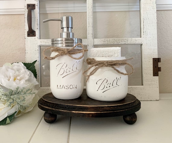 Kitchen Soap Dispenser and Sponge holder Small Wood Tray with Risers, Rustic Kitchen Sink Tray with Mason Jar Dispenser and Sponge Holder