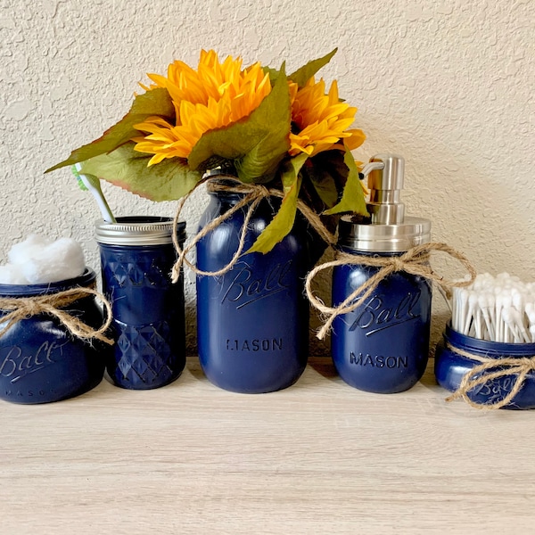 Navy Mason Jar Etsy