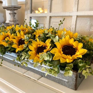 Sunflower Floral Arrangement, Farmhouse Kitchen Island Centerpiece, Fall Dining Room Table, Rustic Floral Arrangement, Mantle Decor