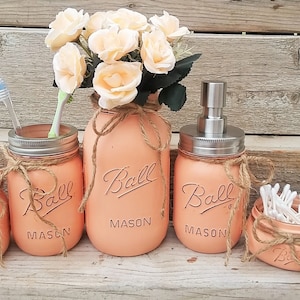 Mason Jar Bathroom Decor, Seafoam Bathroom Set, Painted Mason Jar Bathroom Set, Bathroom Set, Bathroom Decor,Bathroom Decor, Mason Jars image 2