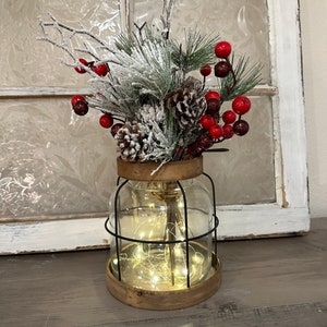 Vintage Style Farmhouse Christmas Vase, Christmas Decor, Rustic Christmas Vase, Christmas Floral Arrangement, Hostess Gift