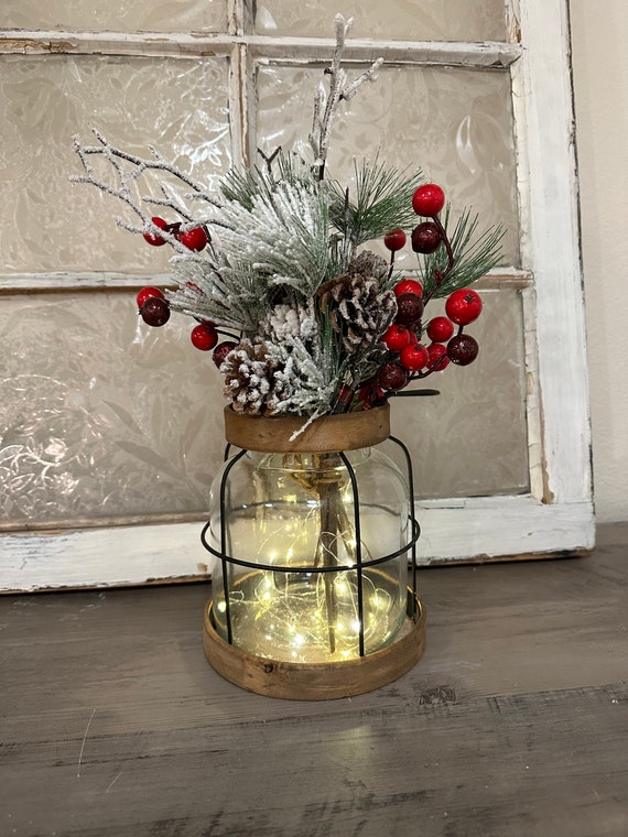 Vintage Style Farmhouse Christmas Vase, Christmas Decor, Rustic Christmas Vase, Christmas Floral Arrangement, Hostess Gift