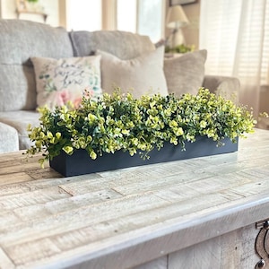 Rustic Planter Box Centerpiece with Greenery, Farmhouse Table Centerpieces, Floral Arrangement with Greenery, Mantle Decor, Arrangements