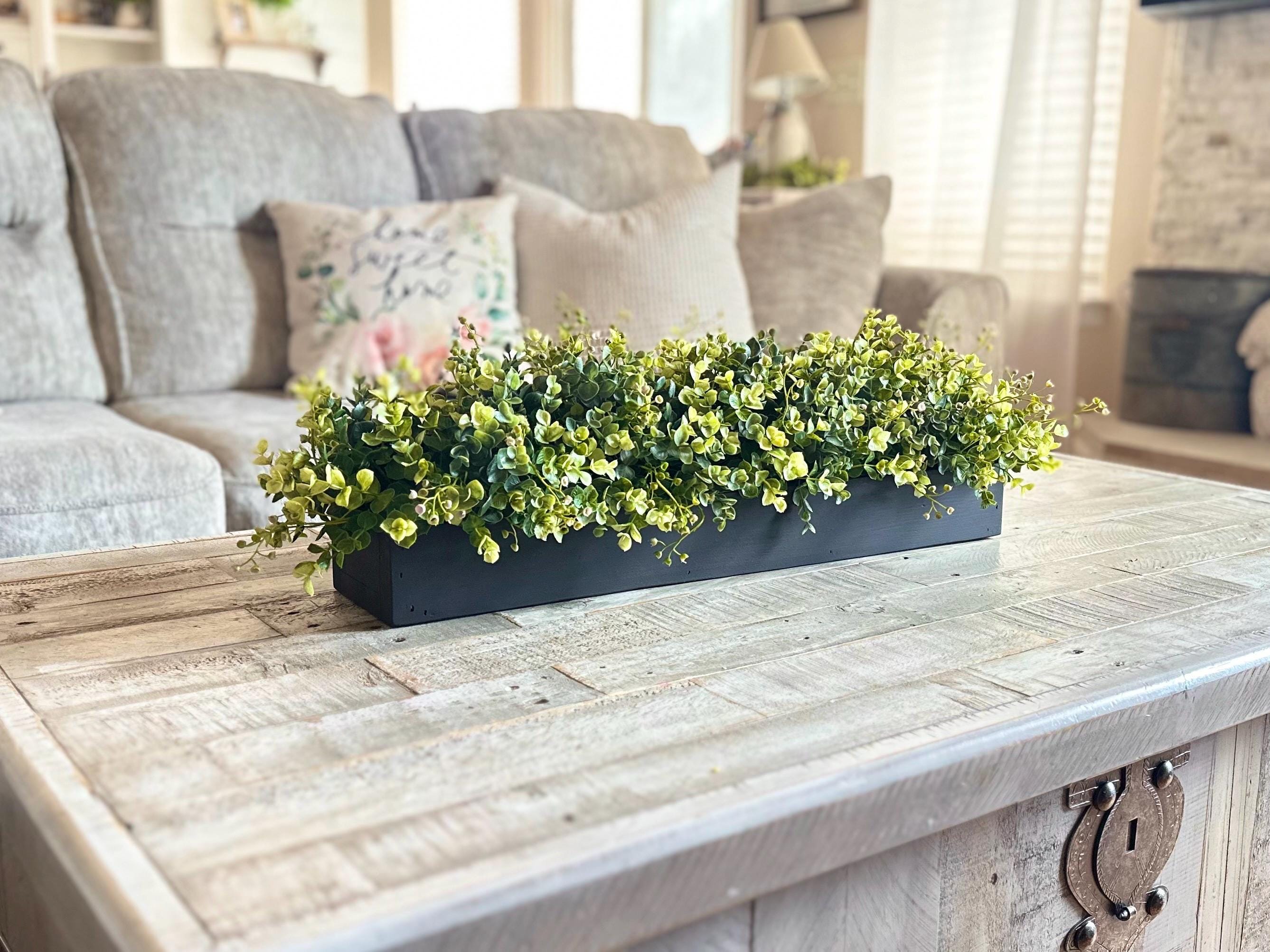 Rustic Planter Box Centerpiece with Greenery, Farmhouse Table Centerpieces, Floral Arrangement with Greenery, Mantle Decor, Arrangements