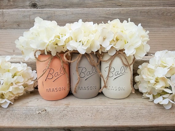 Painted Mason Jars Rustic Mason Jar Decor Vintage Home Etsy