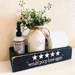 Would poop here again toilet tank box, toilet tank tray, decorative bathroom storage, farmhouse bathroom decor, rustic guest bathroom decor