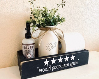 Would poop here again toilet tank box, toilet tank tray, decorative bathroom storage, farmhouse bathroom decor, rustic guest bathroom decor