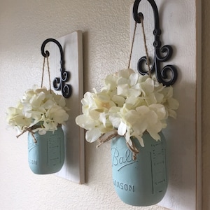 Set of 2 Mason Jar Sconces, Mason Jar Wall Decor, Country Decor, Hanging Mason Jar Sconce, Mason Jar Decor, Wall Sconce, Farmhouse Decor image 2