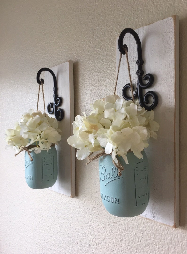 Set of 2 Mason Jar Sconces, Mason Jar Wall Decor, Country Decor, Hanging Mason Jar Sconce, Mason Jar Decor, Wall Sconce, Farmhouse Decor image 2