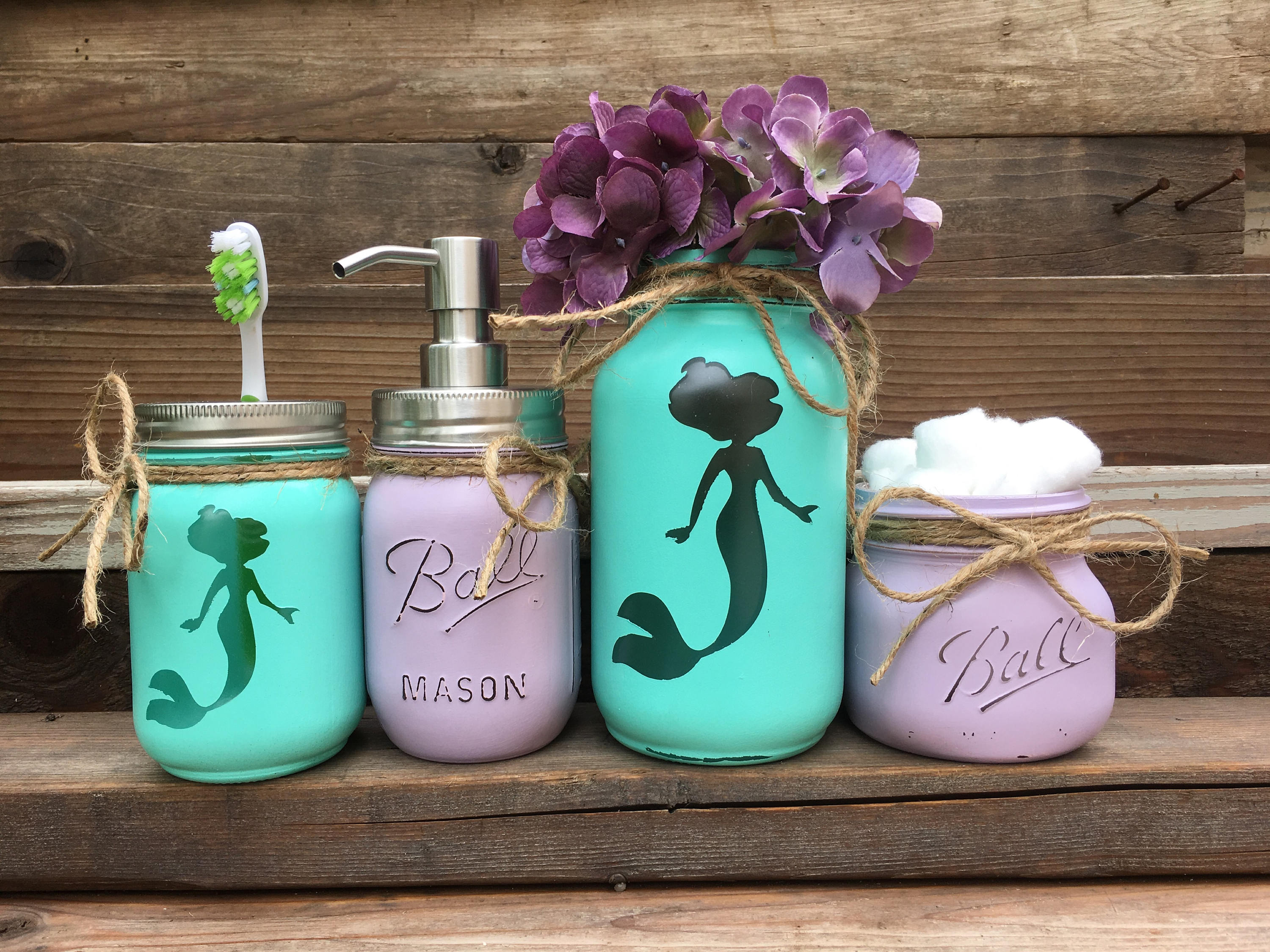 Mermaid Bathroom Decor Mermaid Decor Mermaid Painted Mason Etsy