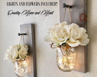 Barnwood Home Decor, Mason Jar Sconces, Mason Jar Decor, Farmhouse Wall Decor, Rustic Wall Decor, Barnwood Wall Decor, Farmhouse Living Room