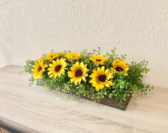 Sunflower Floral Arrangement, Farmhouse Kitchen Island Centerpiece, Fall Dining Room Table, Rustic Floral Arrangement, Mantle Decor