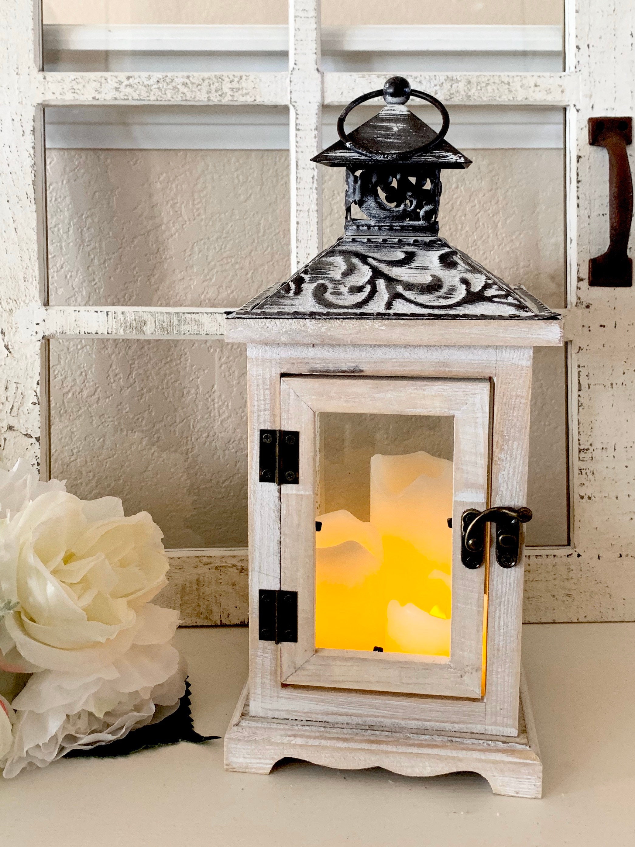 White Lantern Table Decorations Rustic Lantern Candle Holder Etsy