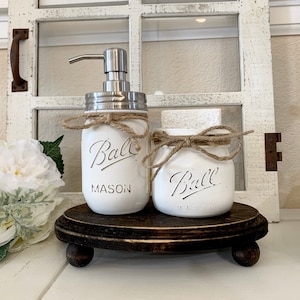 Kitchen Soap Dispenser and Sponge holder  Small Wood Tray with Risers, Rustic Kitchen Sink Tray with Mason Jar Dispenser and Sponge Holder