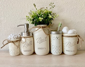 4-Piece Ceramic Mason Jar Bathroom Set (Mint), by Home Basics Beautiful and  Contemporary Design Bathroom Accessory Sets Bath Accessories for Bathroom