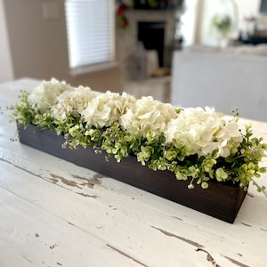 Dining Room Table Centerpiece, Farmhouse Mantle Decor, Rustic Kitchen Island Centerpiece, Hydrangea Floral Arrangement, TV Console Decor