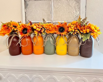 Fall Mason Jars, Farmhouse Decor for Fall, Fall Wedding Centerpieces, Fall Decor, Fall Table Decor, Halloween, Thanksgiving Decor