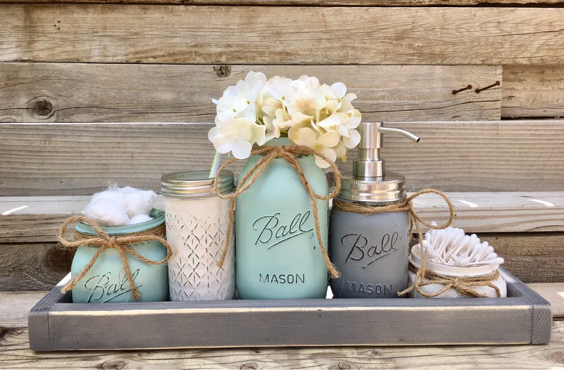 Mason Jar Bathroom Set Farmhouse Bathroom Set Custom Etsy