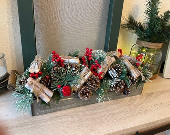 Christmas Decor, Christmas Dining Table Decor, Rustic Christmas Centerpiece,Farmhouse Pinecone and Frosted Pine Christmas Table Centerpiece