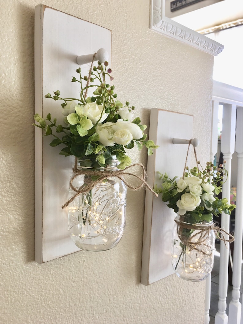 Home Decor, Mason Jar Sconces, Mason Jar Decor, Farmhouse Wall Decor, Rustic Wall Decor, Home Decor, Farmhouse Living Room Decor, Sconce image 2